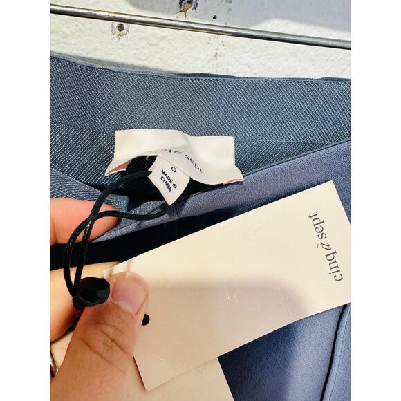 NWT CINQ Á SEPT Slate Blue Beaded Embellished Split Seam Kayden Pant Size 0 - Picture 5 of 12